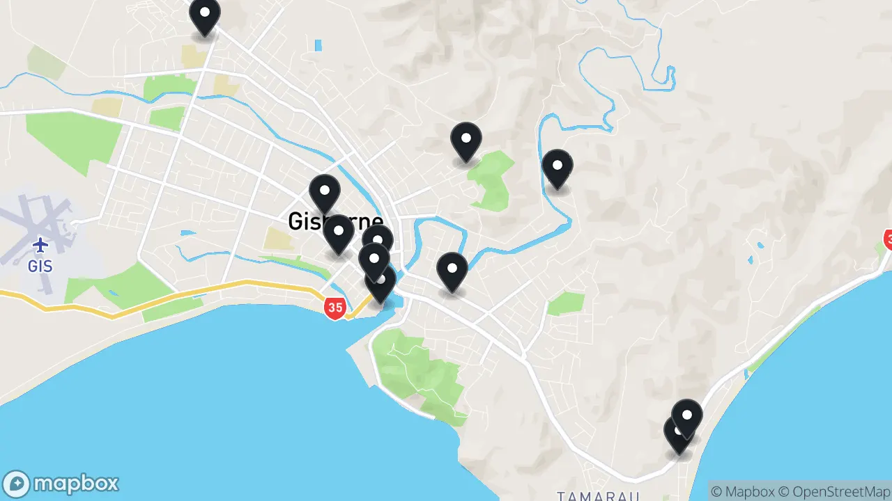 Map of local businesses in Gisborne